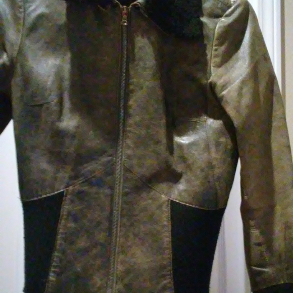 Essentials Jackets & Blazers - Leather jacket/ distressed black 💯 real merino fur colar